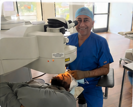 Dr. Rajesh Khanna examining a keratoconus patient with advanced eye technology